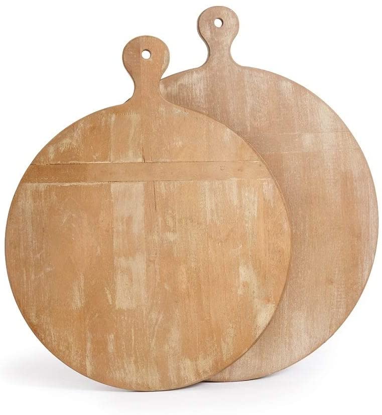 Antique Round Whitewash Cutting Boards Set 2 Brown Wood