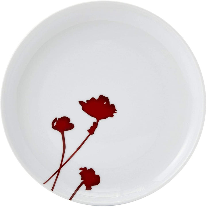 16pc 10'5" X 0'5" Red Floral Modern Contemporary Round Porcelain 16 Piece - Diamond Home USA