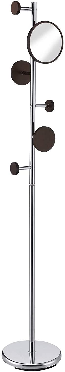 Coat Rack Mirror 12" W X D 69" H Brown Silver Modern