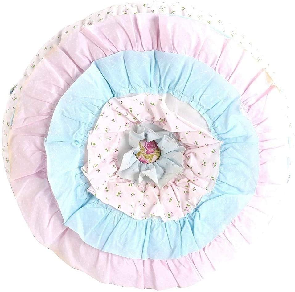 Flower Ruffle Decorative Throw Pillow Blue Pink White Stripe