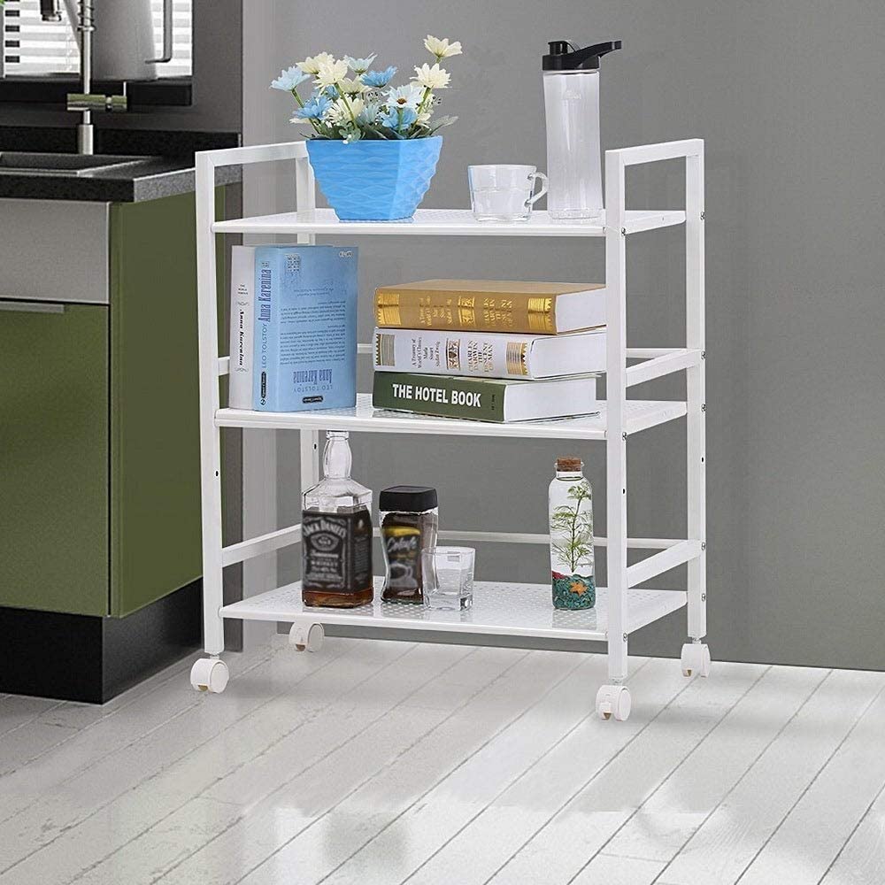 iden 3 Tier Functional Rolling Kitchen Storage Cart Ivory