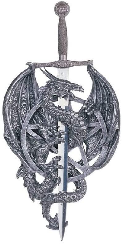 11" h Medieval Silver Dragon Sword Statue Fantasy Decoration