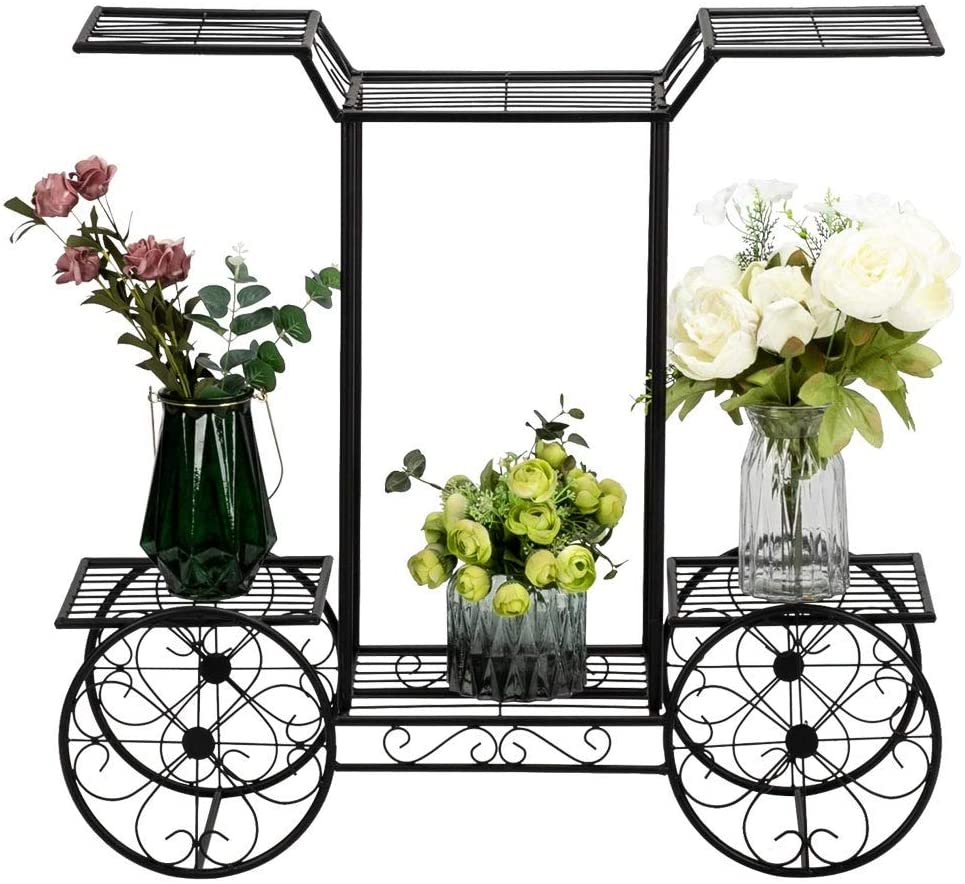 Outdoor Indoor Shelving Plants Car Shape Plant Stands Rack Black Iron - Diamond Home USA