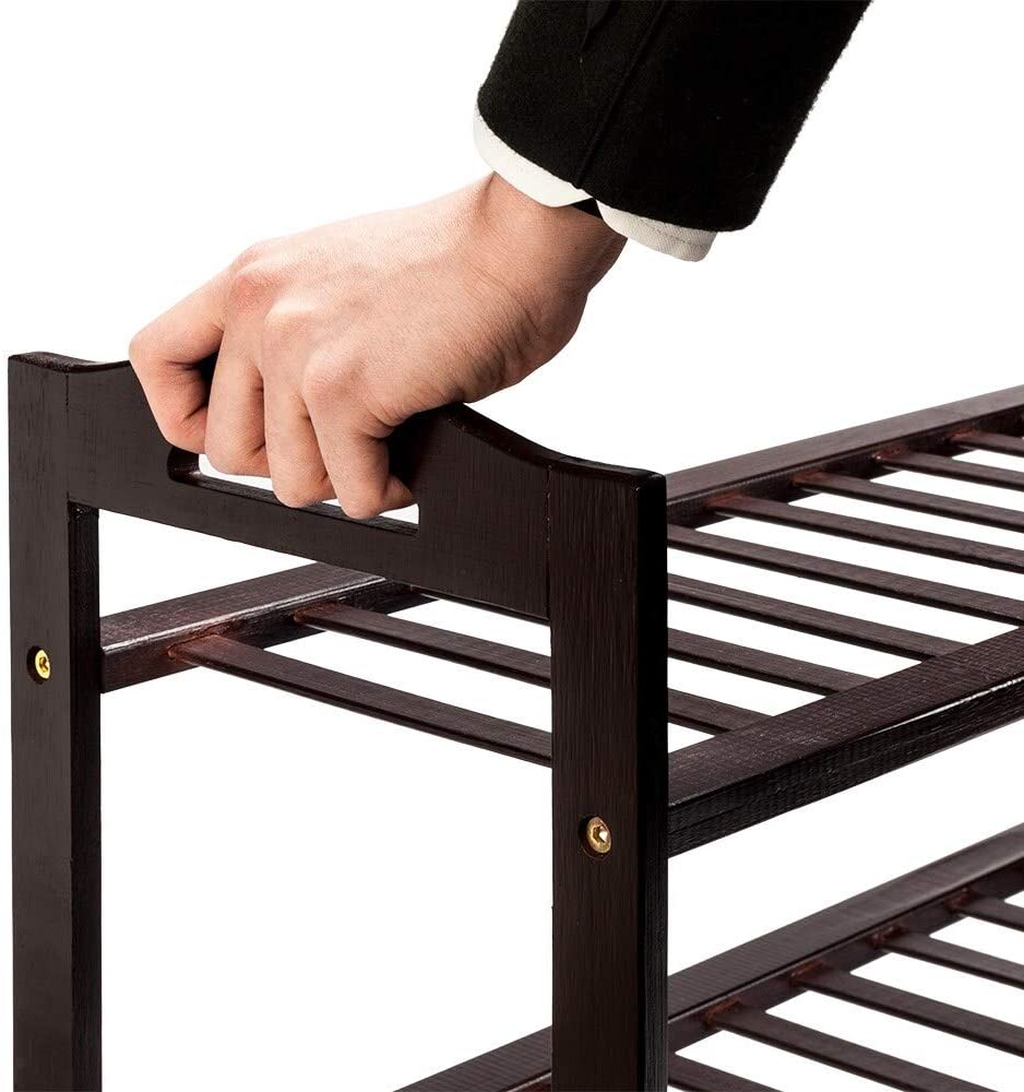 12 Batten 4 Tiers Bamboo Shoe Rack Shelves Brown Wood - Diamond Home USA