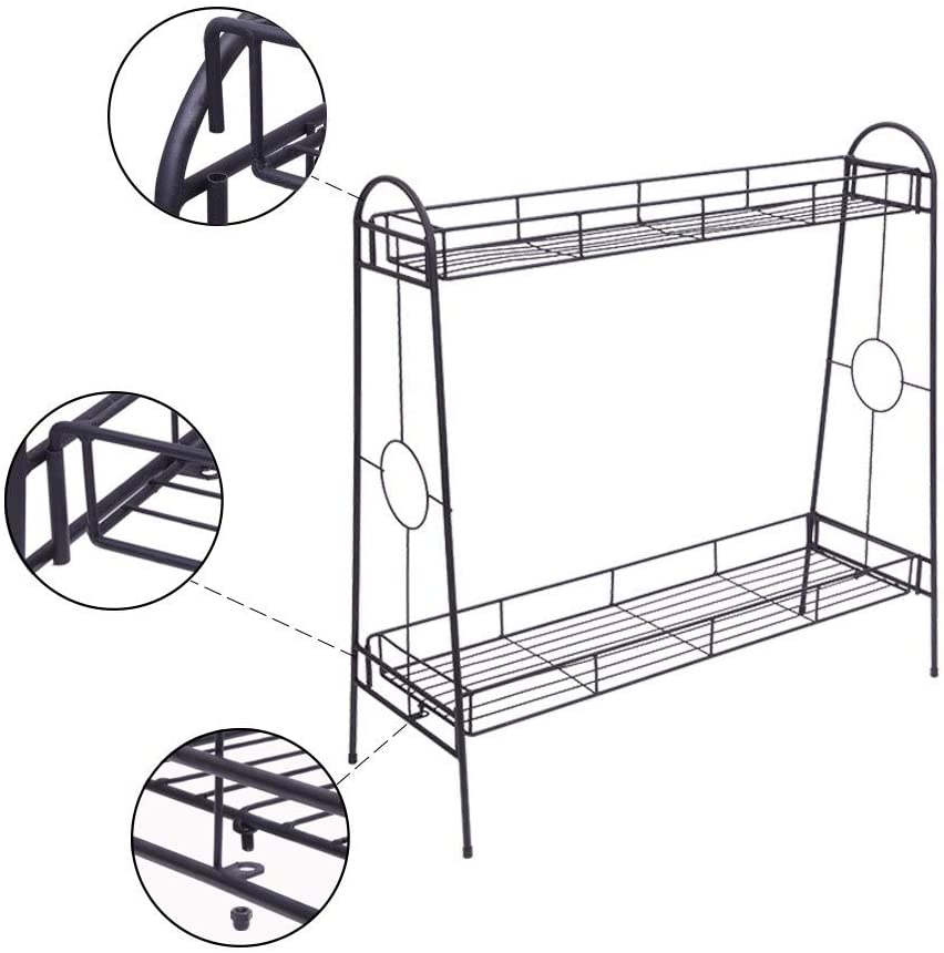 2 Layers Round Pattern Shelving Plant Stand Black Baking Paint Iron - Diamond Home USA