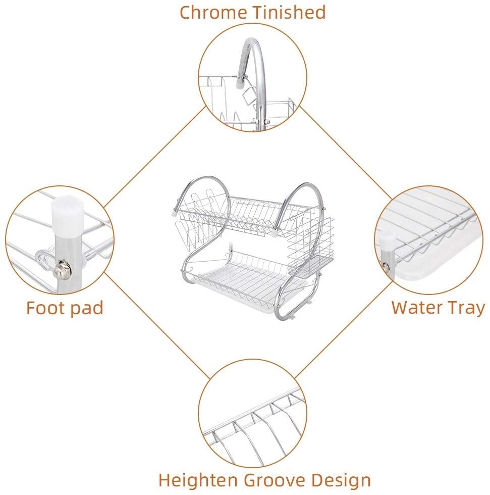 2 Tier Dish Multifunctional S Shaped Dual Layers Silver Metal Brushed - Diamond Home USA