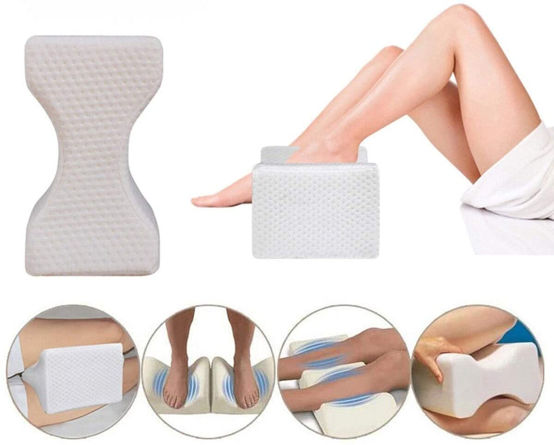 Knee Memory Foam Pillow Ergonomic Wedge Lumbar Alignment Side White