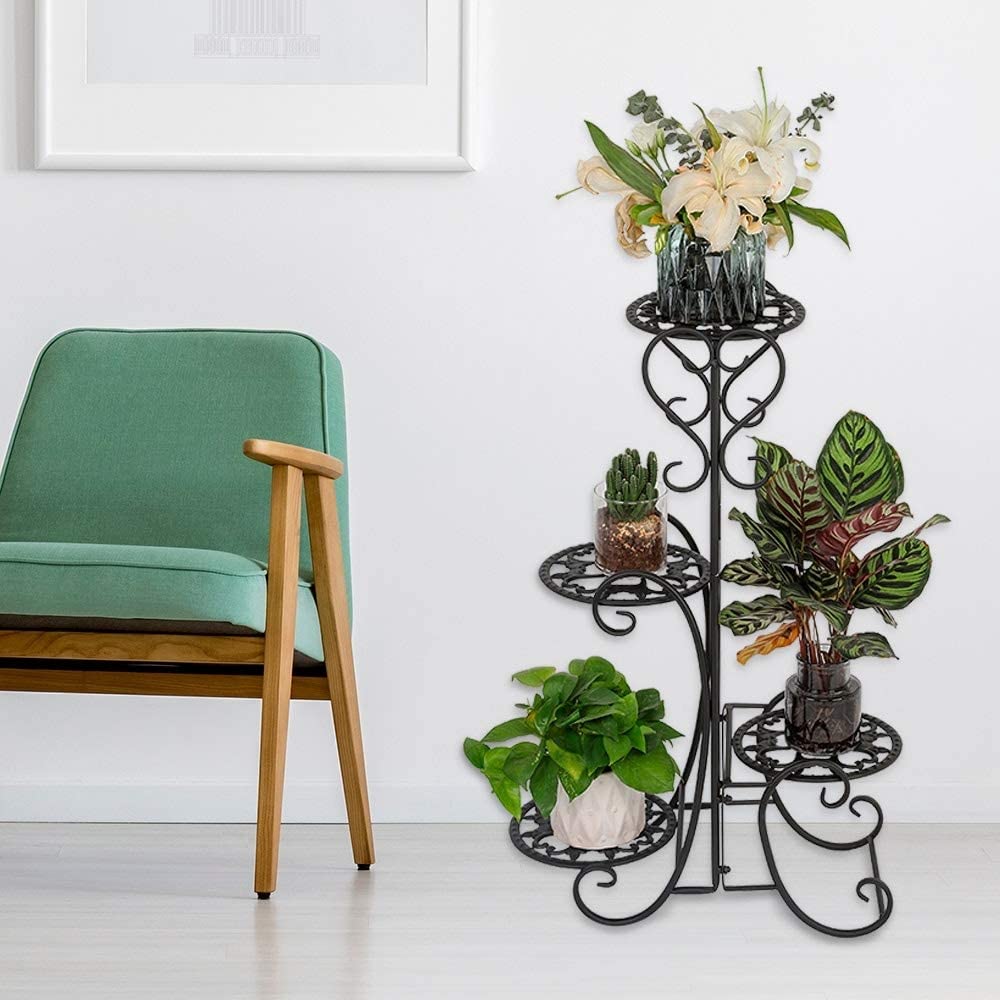 Outdoor 4 Potted Round Metal Shelves Plant Pot Stand