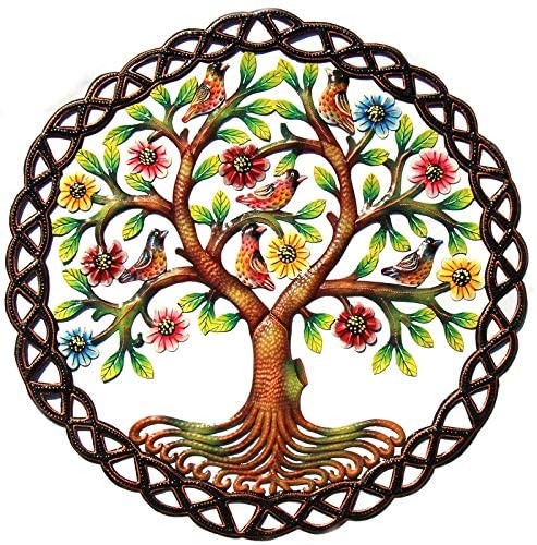 Handmade Painted Rooted Tree Life Circle Recycled Steel Wall