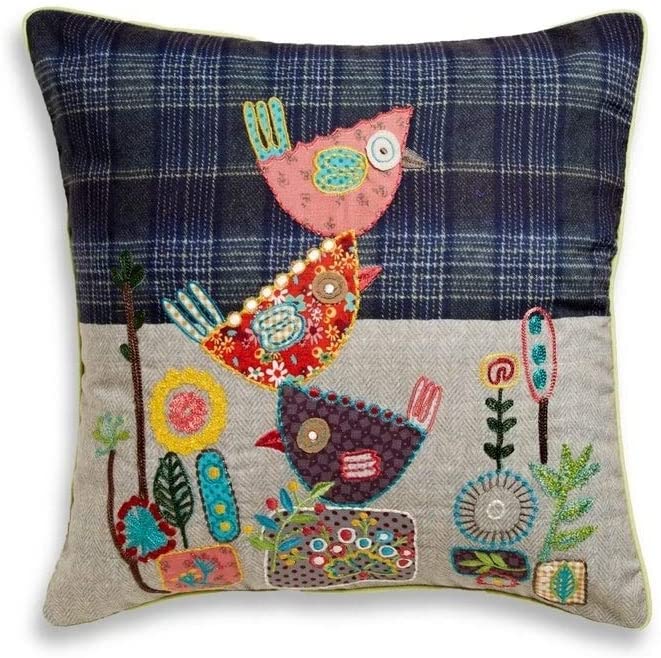 Cotton Home Birdie Stack 18 Inch Throw Pillow Beige Blue