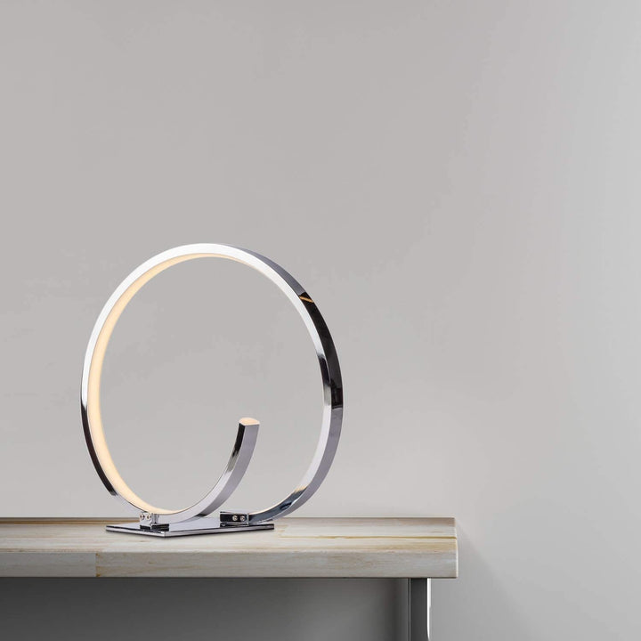 Circular Led Table Lamp Silver Modern Contemporary Chrome Bulbs Included - Diamond Home USA