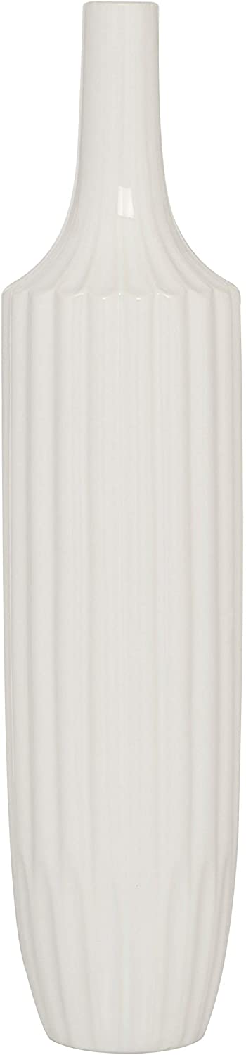 Tall Round White Ceramic Textured Vase " X 6" 5 X