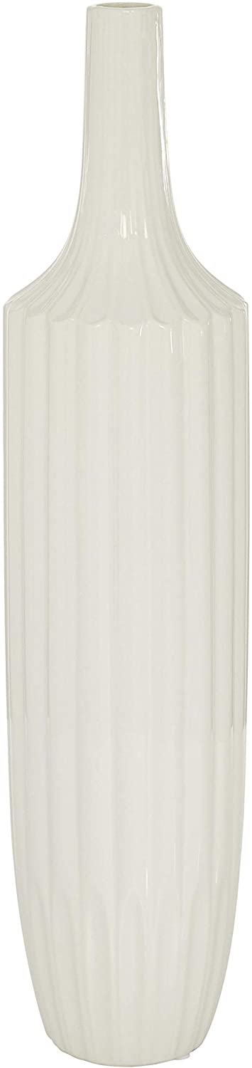 Tall Round White Ceramic Textured Vase 23" X 6" 5 X 23 - Diamond Home USA