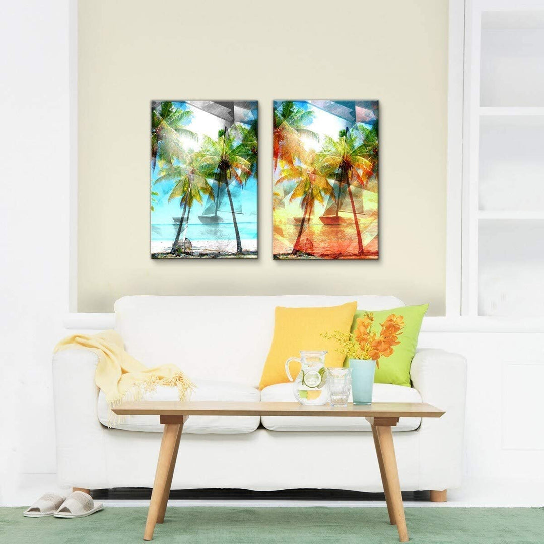 Abstract Paradise' 2 Piece Gallery Wrapped Canvas Wall Art Set Blue Modern Contemporary Rectangle Wood - Diamond Home USA
