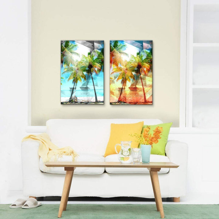 Abstract Paradise' 2 Piece Gallery Wrapped Canvas Wall Art Set Blue Modern Contemporary Rectangle Wood - Diamond Home USA