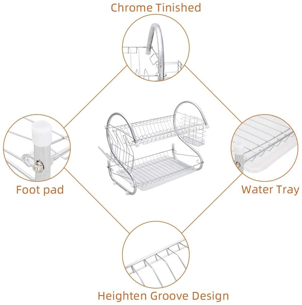 Multifunctional S Shaped Dual Layers Collection Shelf Dish White Plastic Finish - Diamond Home USA