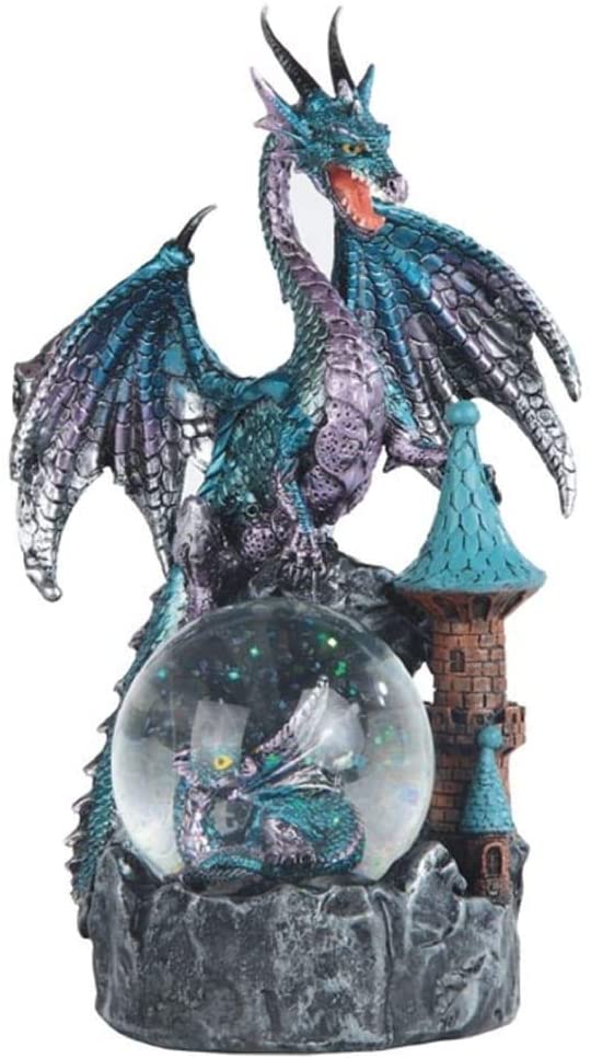 8" h Blue Purple Dragon Castle Baby Snow Globe Statue
