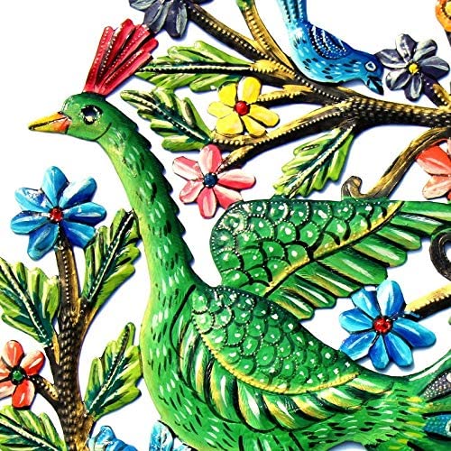 Handmade Painted Peacock Tree Wall Art Recycled Steel Color - Diamond Home USA
