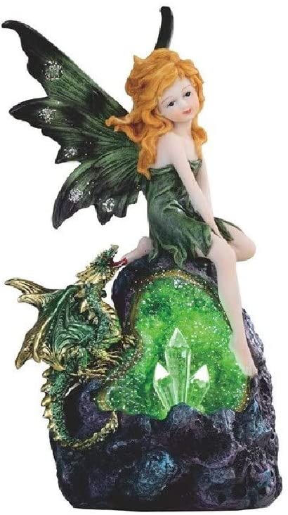 8" h Green Fairy Baby Dragon Led Crystal Stone Statue
