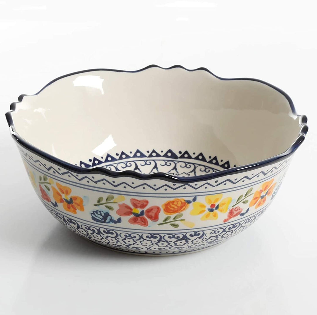 2 Piece Stoneware Bowl Set Color Floral Country Round Microwave Safe - Diamond Home USA