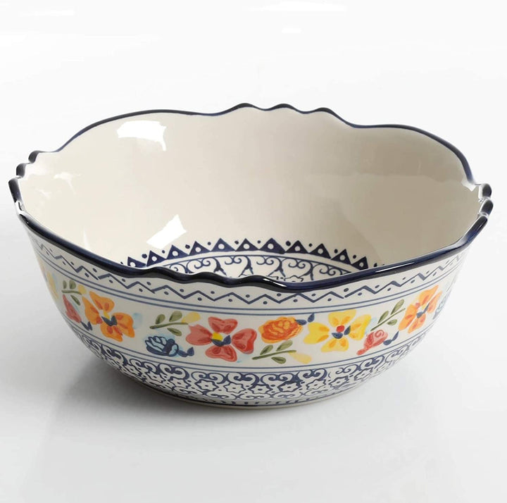 2 Piece Stoneware Bowl Set Color Floral Country Round Microwave Safe - Diamond Home USA