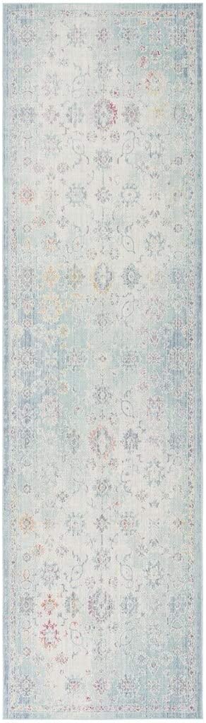 Bohemian Seafoam/Blue Cotton Rug 3' X 8' Green Oriental Eclectic Modern Contemporary Polyester Contains Latex - Diamond Home USA