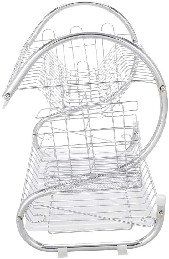 2 Tier Dish Multifunctional S Shaped Dual Layers Silver Metal Brushed - Diamond Home USA