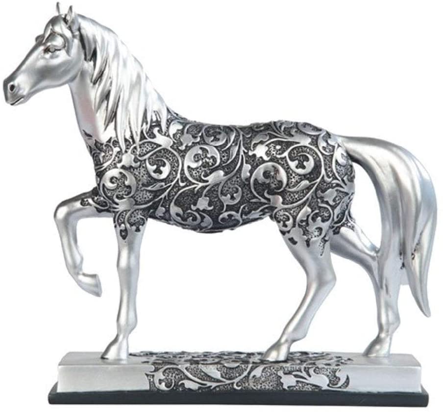 8" w Decorative Craved Silver Horse Figurine Base Animals