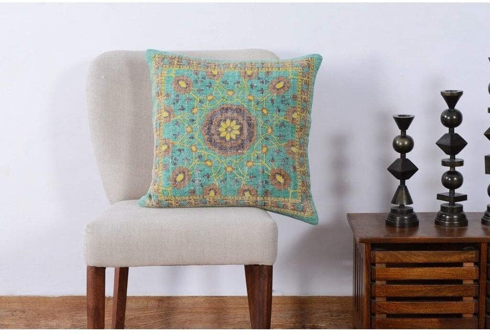 Handmade Cotton 20'' Throw Pillows (Set Two) Green Geometric Traditional Two - Diamond Home USA