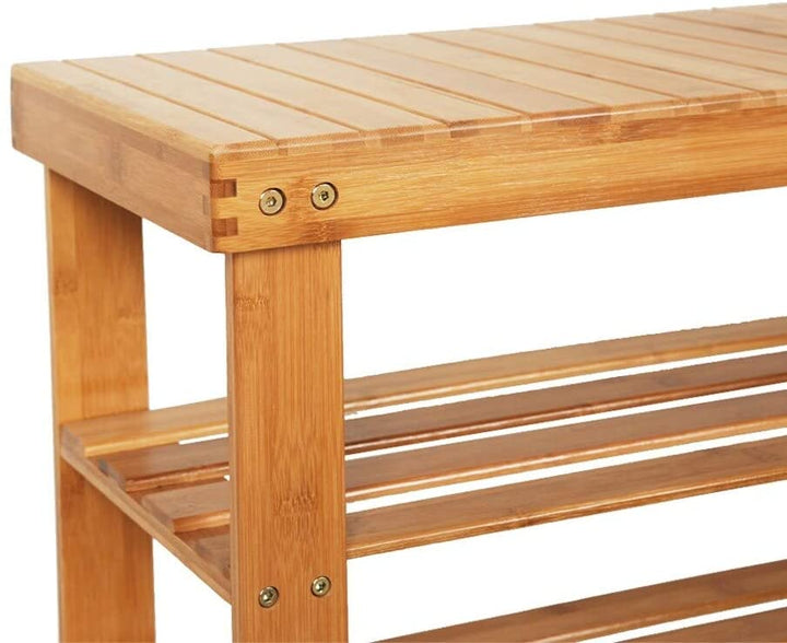 90cm Strip Pattern 3 Tiers Bamboo Stool Shoe Rack Wood Color Brown - Diamond Home USA