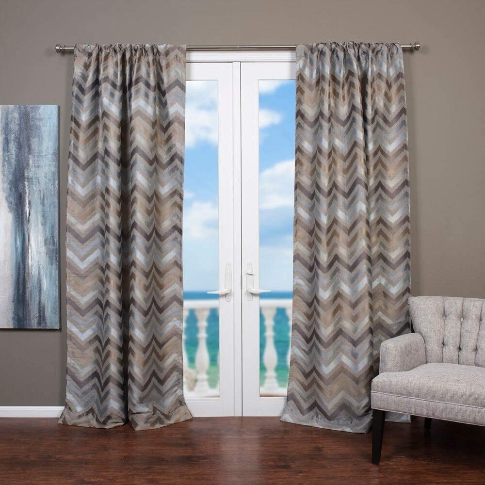 Jacquard Chevron Design Curtain Panel 54 X 96 Tan Casual