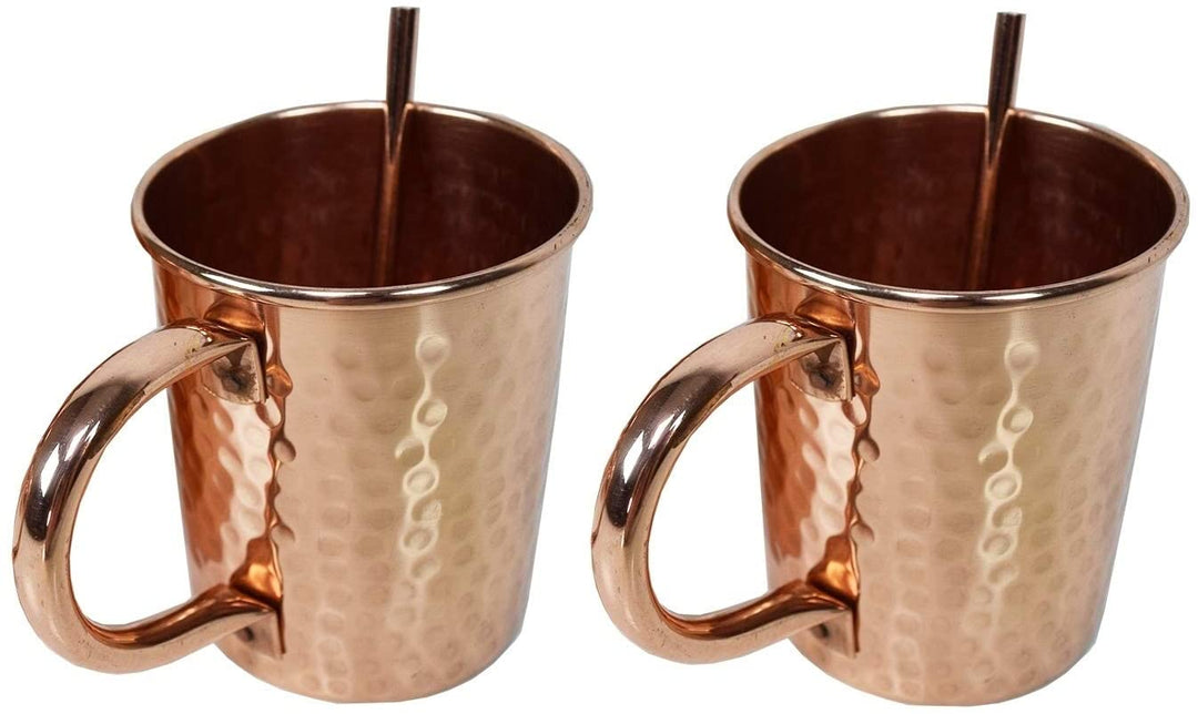 Solid Straight Pair Copper Moscow Mule Mugs Two Straws