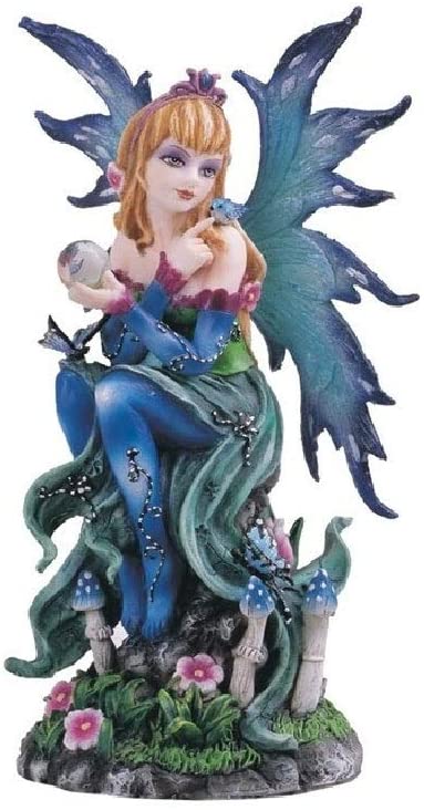 6" h Blue/Green Spring Fairy Holding Glass Ball Statue