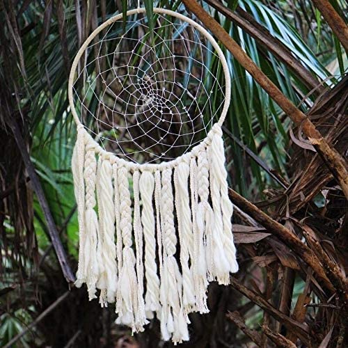 Handmade Bohemian Large Sun Dreamcatcher Wall Art Cream Eclectic Cotton