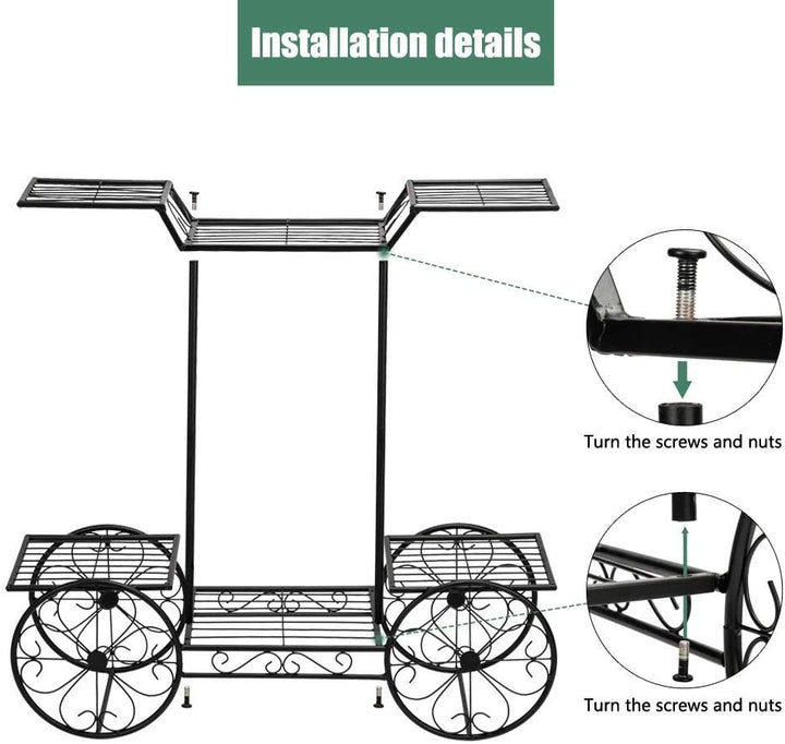Outdoor Indoor Shelving Plants Car Shape Plant Stands Rack Black Iron - Diamond Home USA