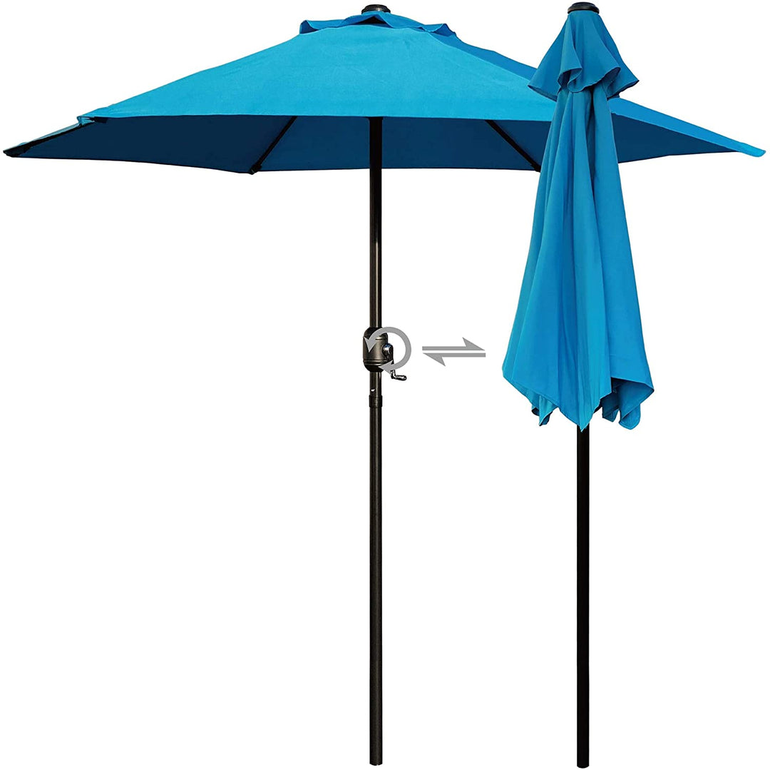7 5' Patio Umbrella Outdoor Table Market Umbrella(Aqua Blue) Black Blue Nature Modern Contemporary Metal Polyester Crank Lift Uv Resistant