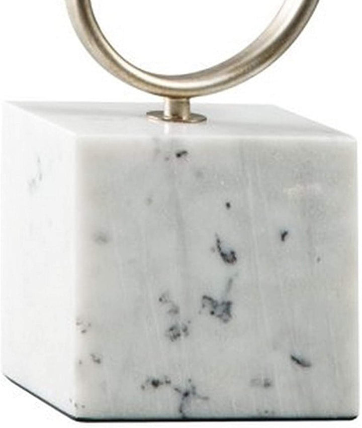 Twisted Scrolled Metal Sculpture Marble Base Champagne Gold White Antique - Diamond Home USA