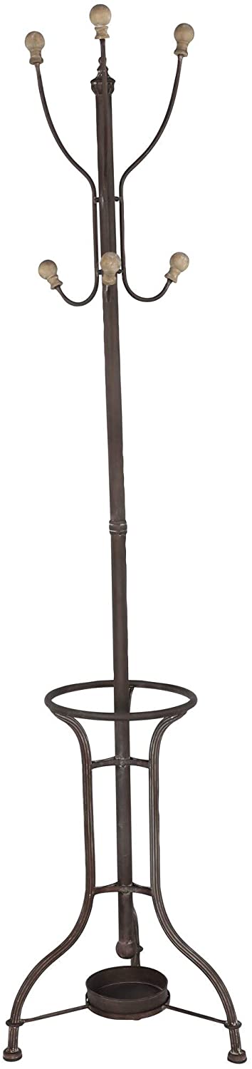 Metal Standing Coat Rack Finial Wood Pegs 17 X 72 Black Iron - Diamond Home USA