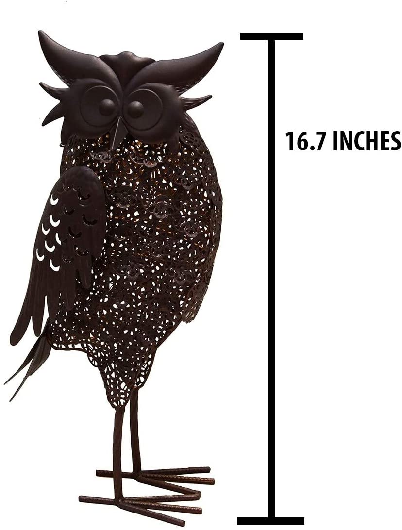 16 7 Inch Steel Indoor/Outdoor Animal Owl Statue Solar Light Brown Bulbs Included Energy Efficient - Diamond Home USA