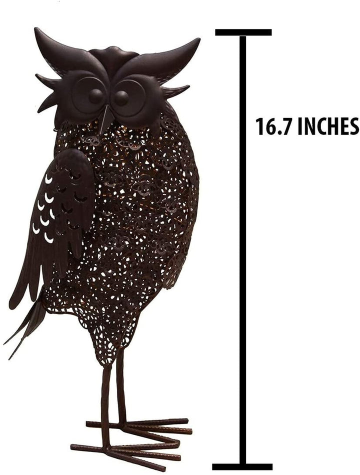 16 7 Inch Steel Indoor/Outdoor Animal Owl Statue Solar Light Brown Bulbs Included Energy Efficient - Diamond Home USA