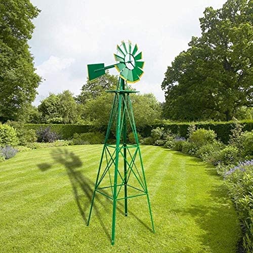 8ft Weather Resistant Yard Garden Windmill Green