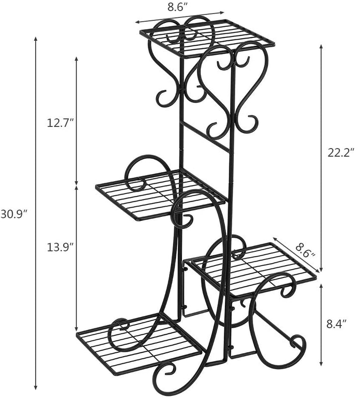 Outdoor 4 Potted Square Metal Shelves Plant Pot Stand Decoration Black Iron - Diamond Home USA