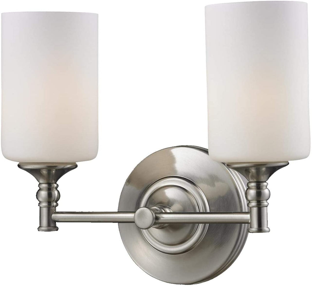 2 Light Brushed Nickel Wall Vanity Modern Contemporary Glass