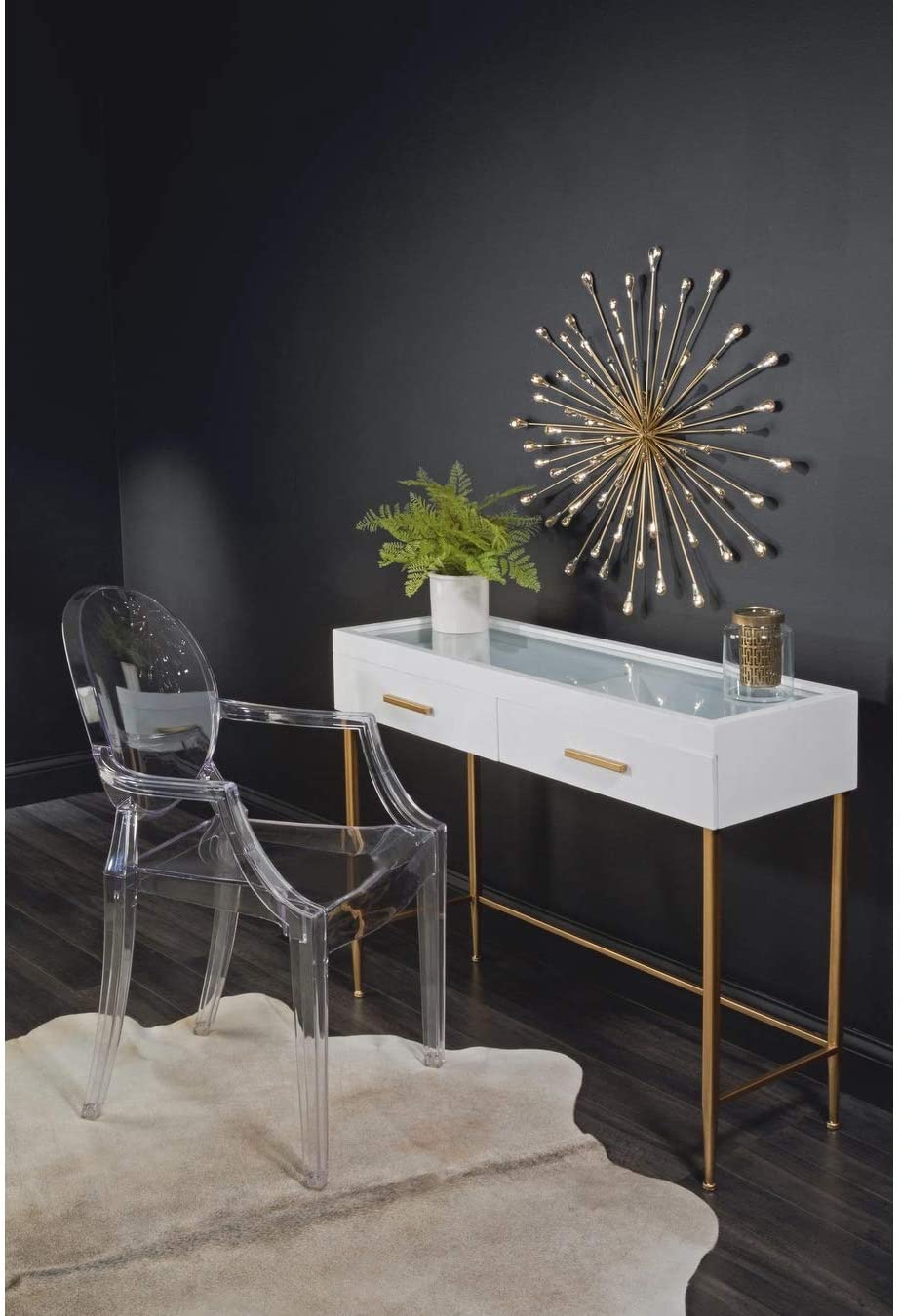 28" Dia Gold Starburst Metal/Clear Beads Wall Art Clear Modern Contemporary Acrylic Metal Handmade - Diamond Home USA