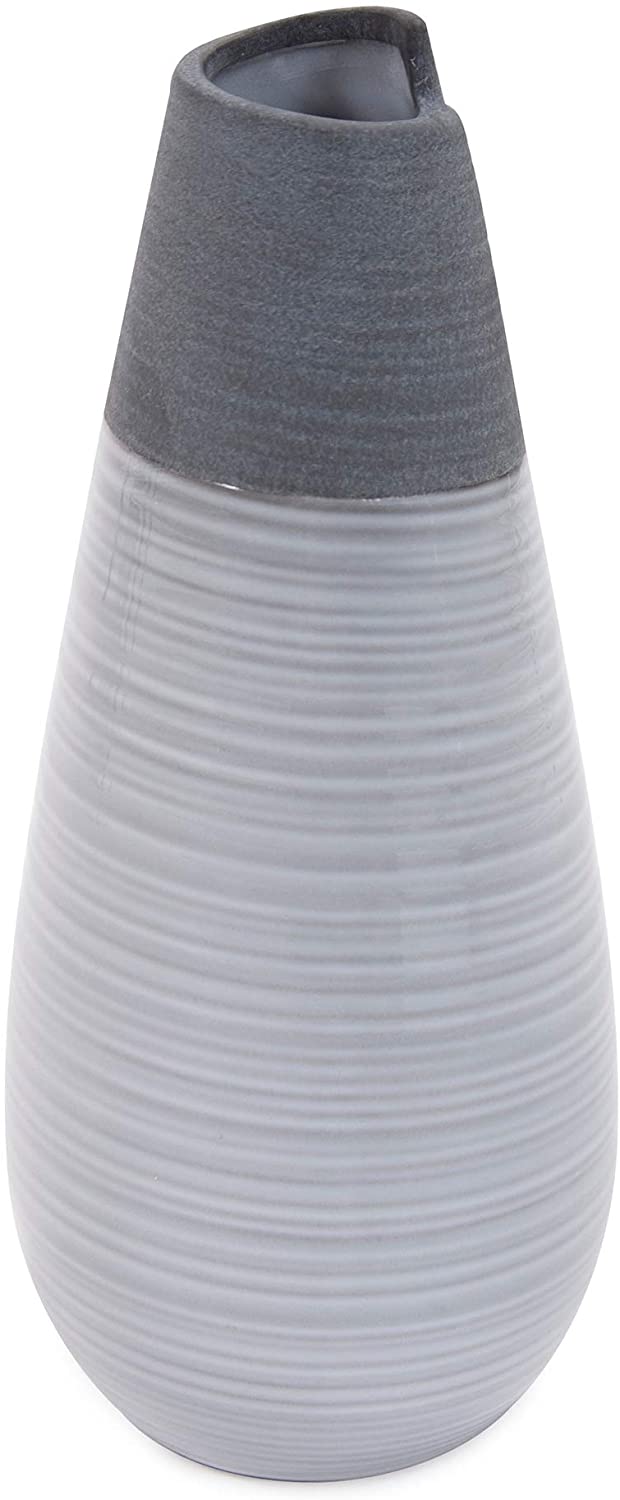 Rolled Two Tone Gray Vase Medium 11h X 5w 5d Grey Ceramic - Diamond Home USA