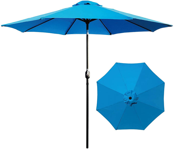 Umbrella9ft Umbrella Outdoor Market Table Push Button Tilt Crank Garden Black Blue Nature Modern Contemporary Metal Polyester