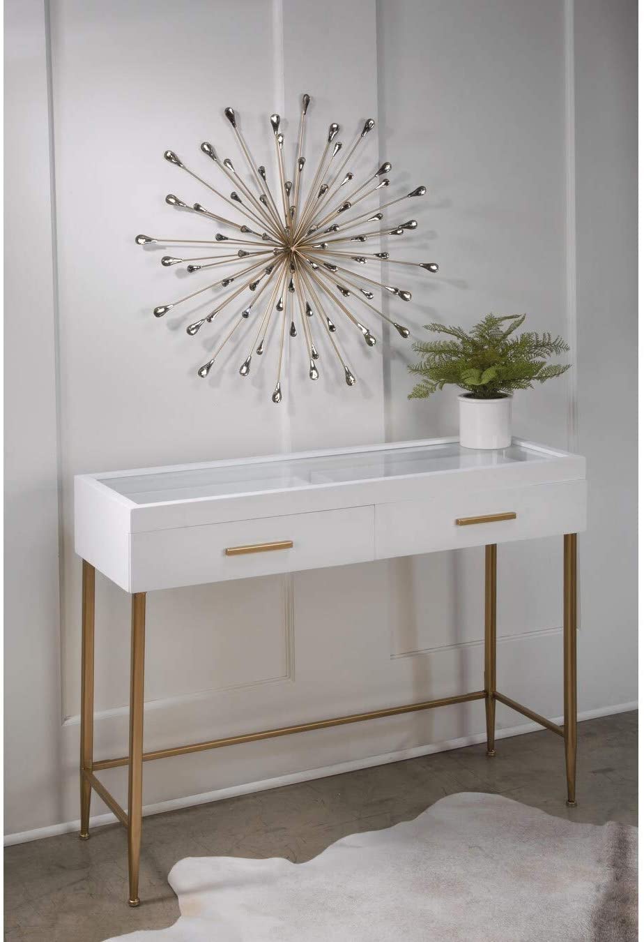28" Dia Gold Starburst Metal/Clear Beads Wall Art Clear Modern Contemporary Acrylic Metal Handmade - Diamond Home USA