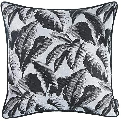 Jacquard Black Leaf Throw Pillow Cover Color Tropical Polyester Removable - Diamond Home USA