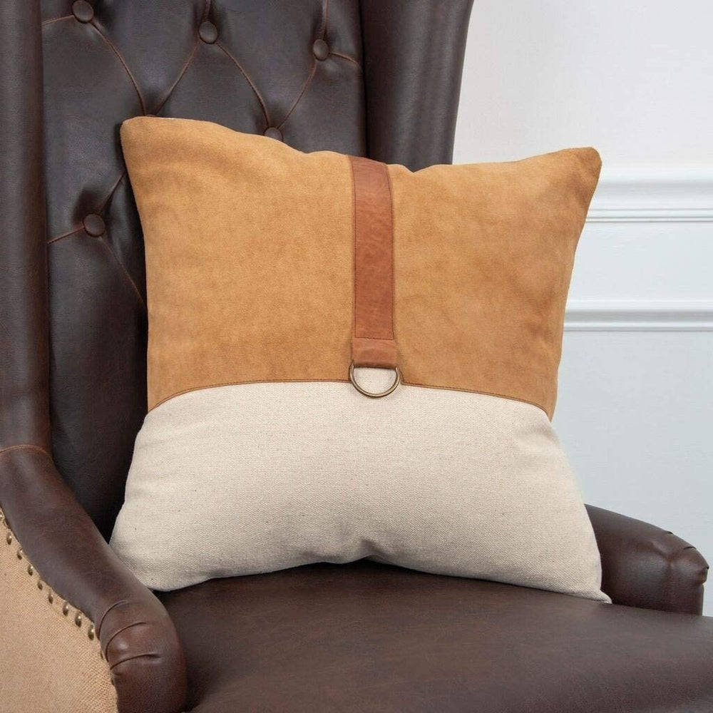 MISC Color Block Natural/Camel Decorative Down Filler Pillow 20"x20" Brown Abstract Casual Cotton