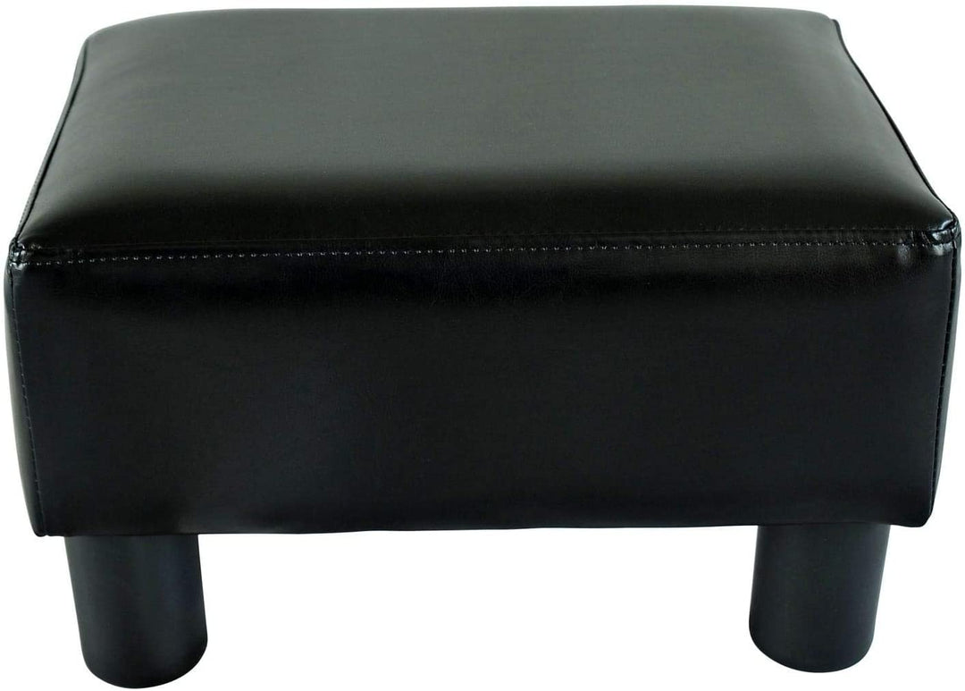 Modern Small Black Faux Leather Ottoman/Footrest Stool Solid Contemporary Rectangle - Diamond Home USA